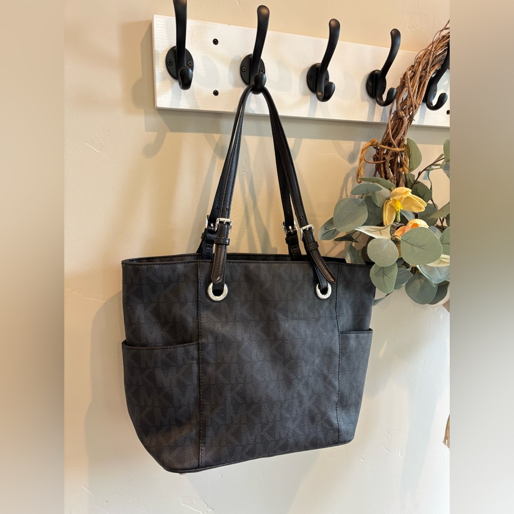 Michael Kors Black MK Logo Tote with Dual Shoulder Straps